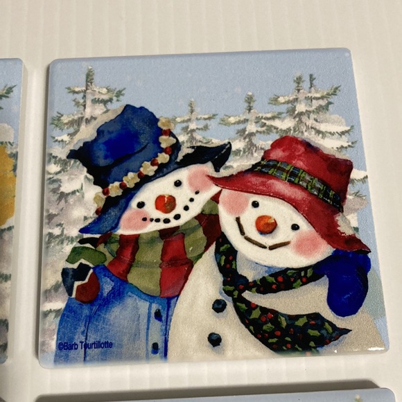 Joyful Snow Friends Christmas Holiday Drink Coasters Cork Bottoms 3.5" x 3.5" - Picture 4 of 12